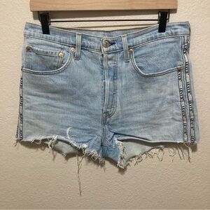 Levi’s 501 Cutoff Shorts Size 30 Light Wash Blue Denim Graphic Levi’s Stripe